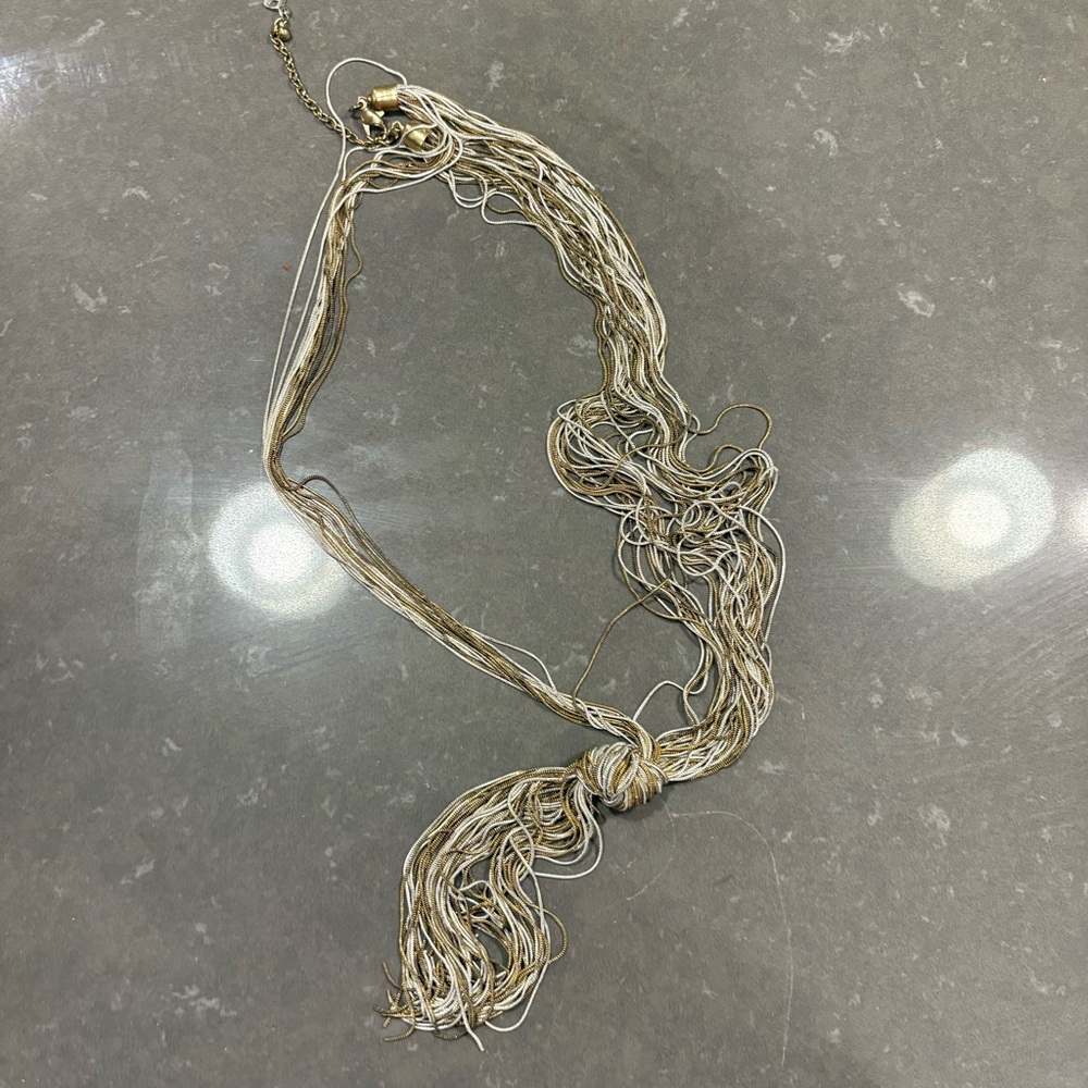 Multi-Strand Gold and Silver Tassel Necklace